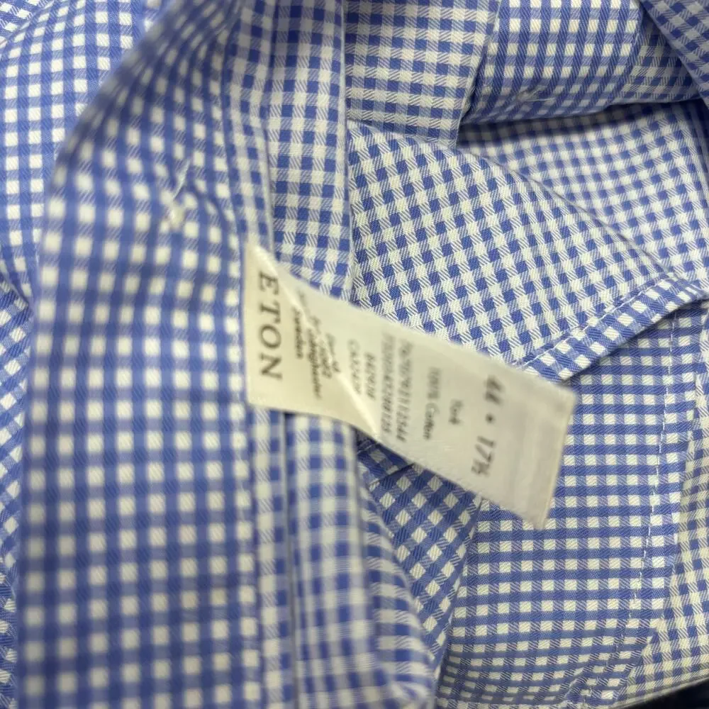 Eton 17 1/2 44 Contemporary‎ Blue Check Long Sleeve Button Up Shirt
